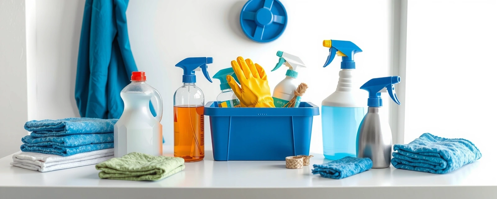Professional cleaning tools and supplies neatly arranged on a table